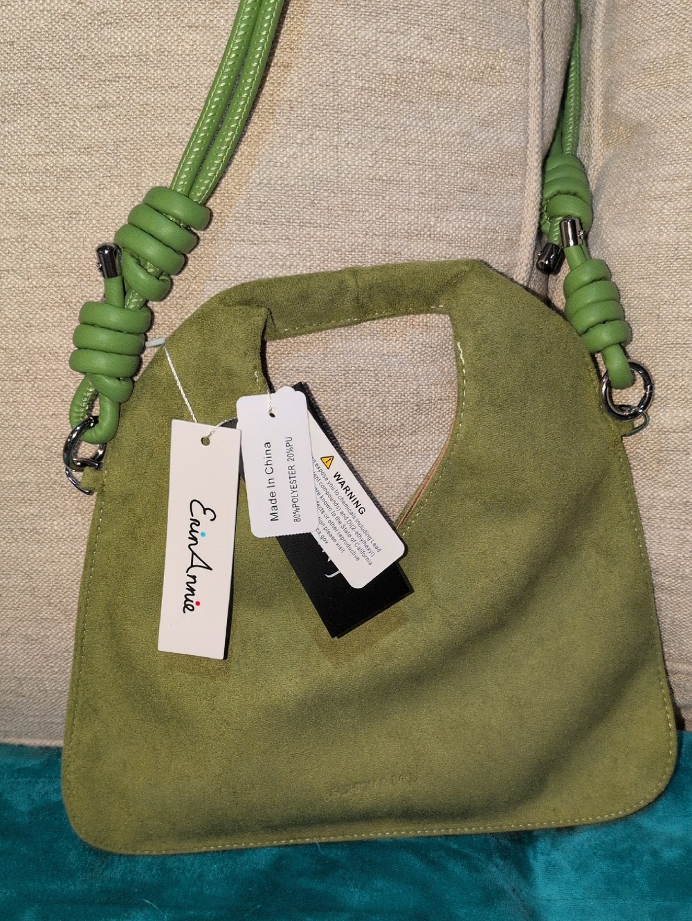 Olive Green Suede Shoulder Bag with Knotted Strap